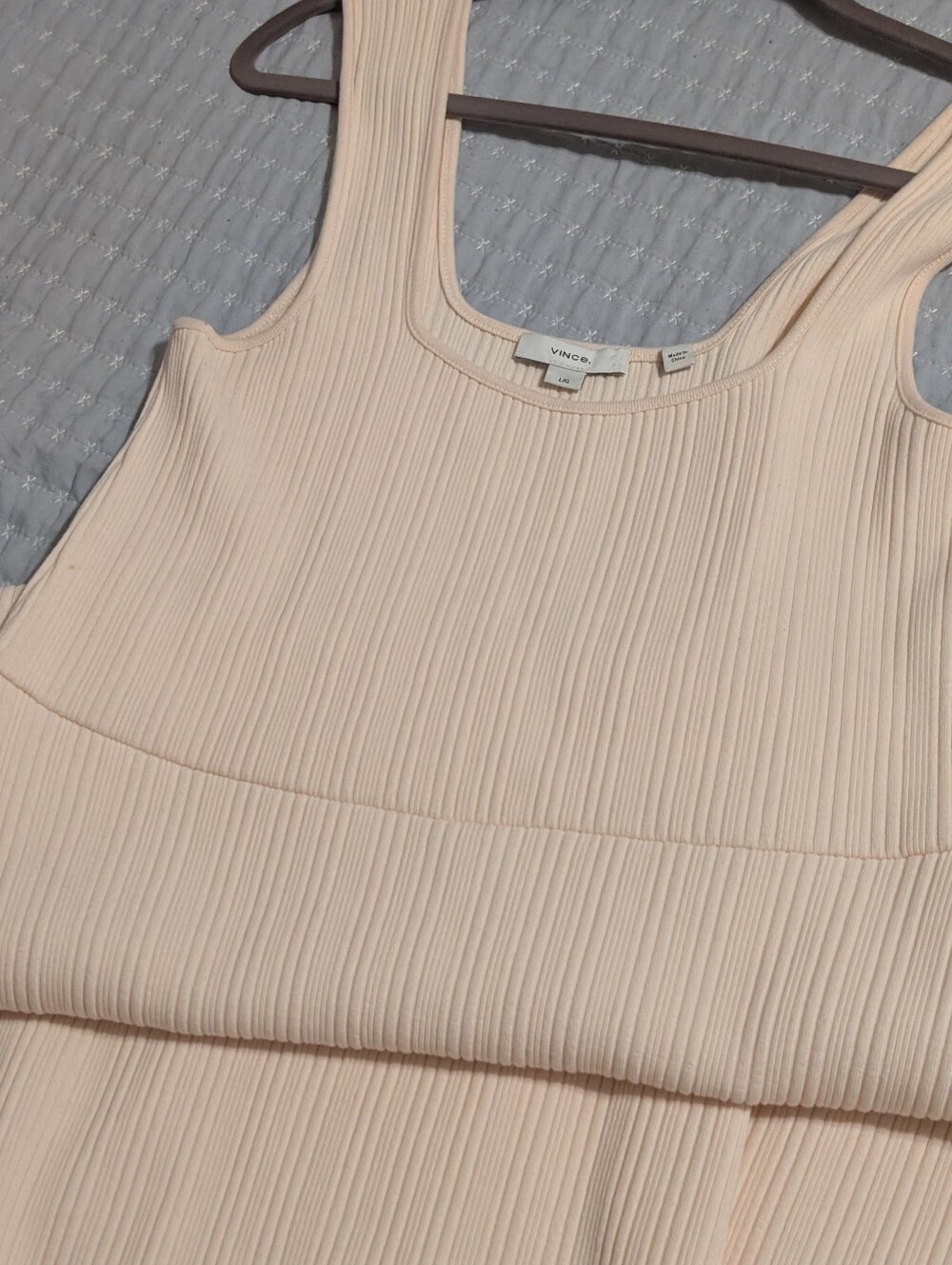 Vince Ribbed Sweetheart Midi Tank Dress in Light Blush - Size L